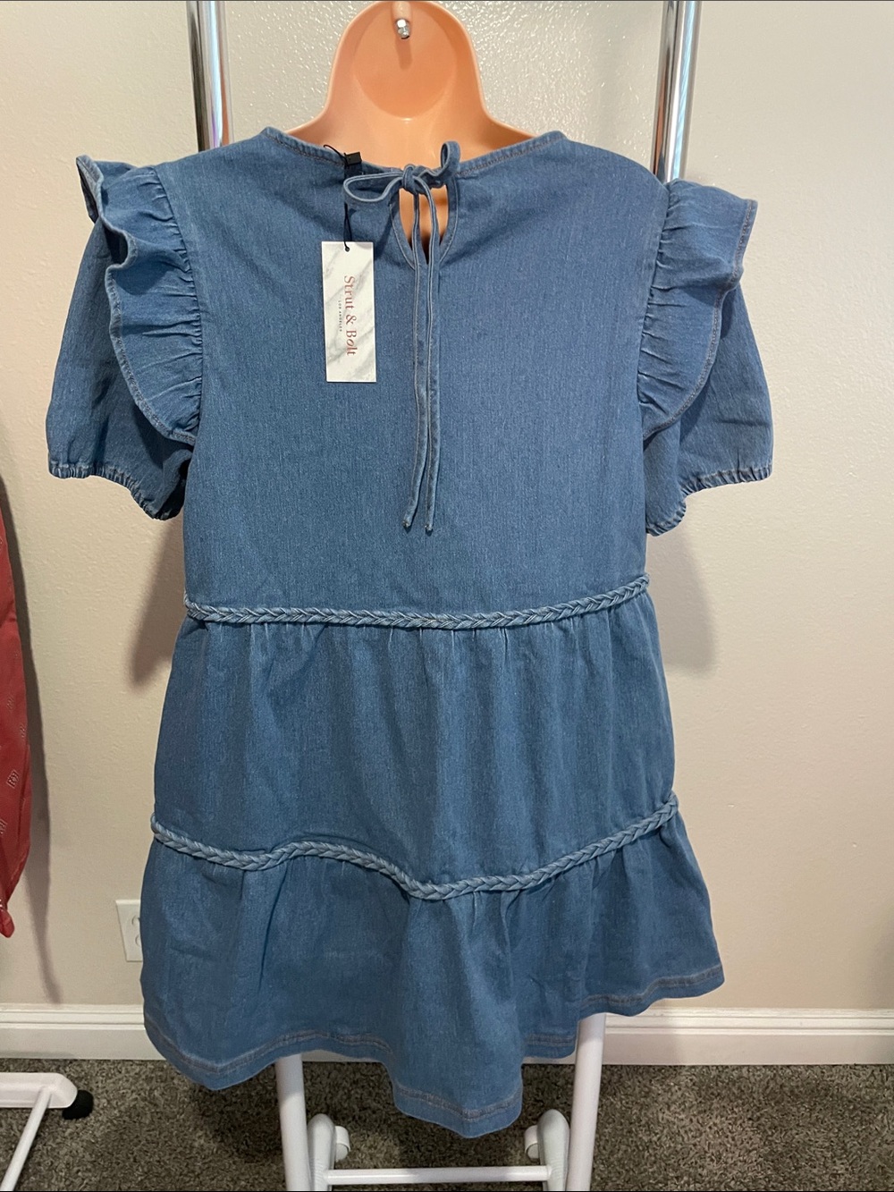 Strut & Bolt - Braid Trim Detail Tiered Mini Dress - Picture 7 of 8